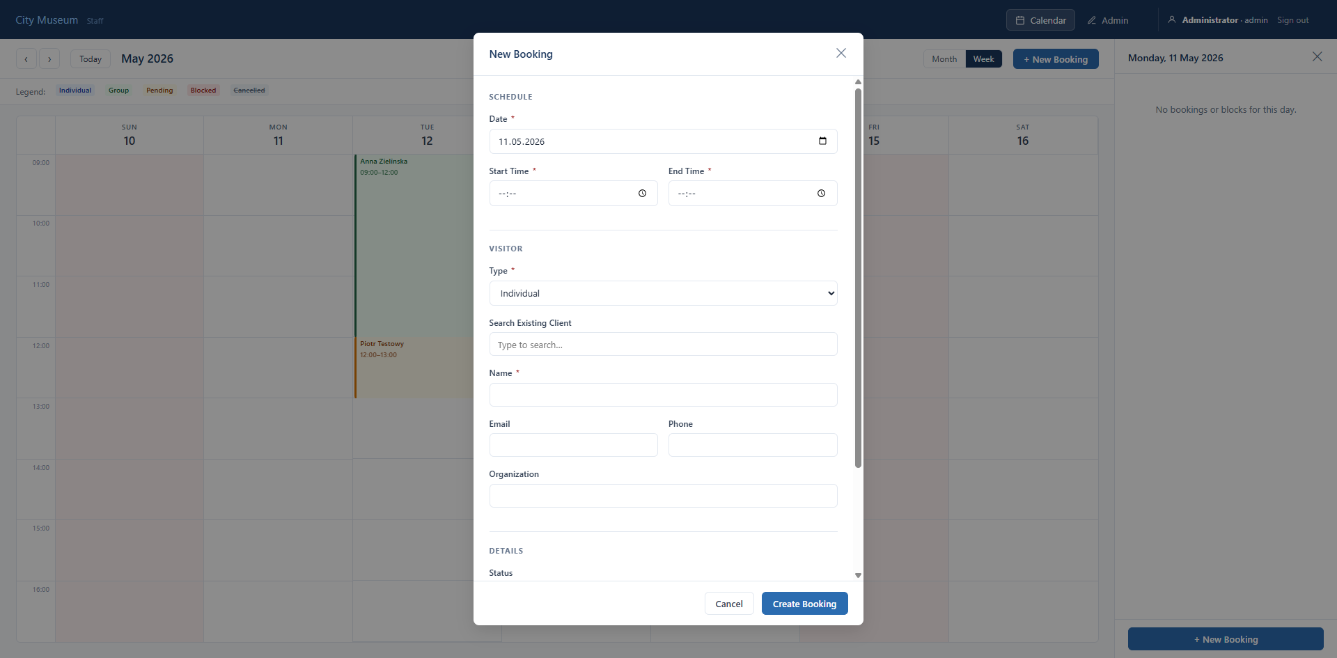 Admin Booking