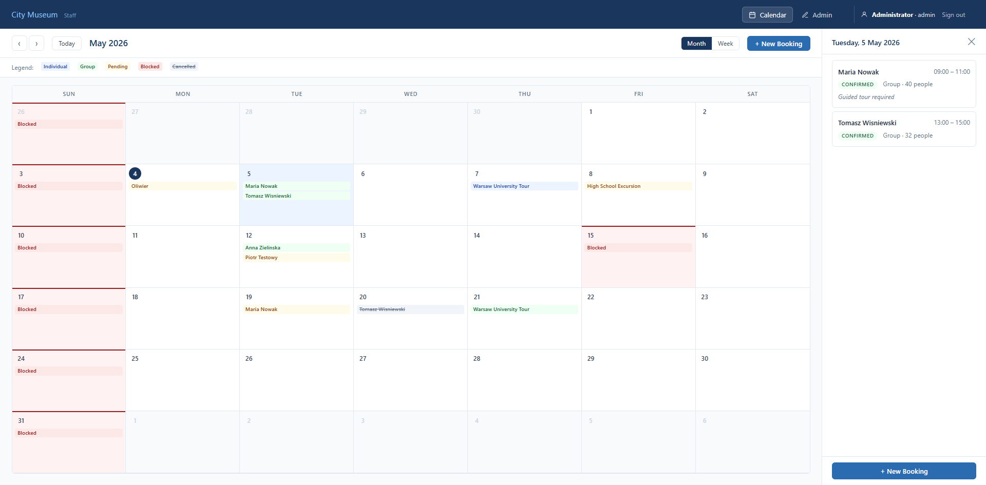 Admin Calendar